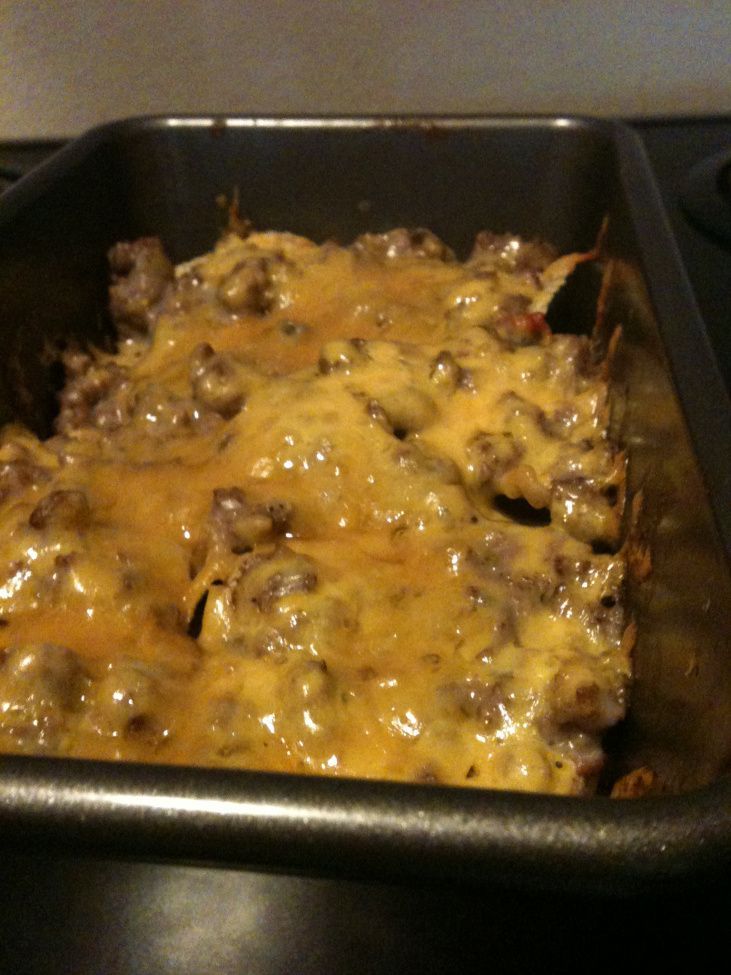 Texan Grieving Cowboy Casserole. Similar to King Ranch casserole, but with ground beef instead of chicken.