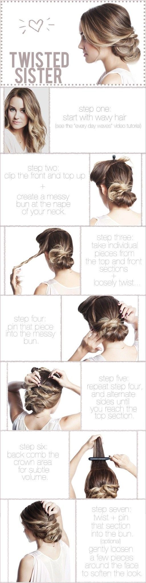 The twisted updo is super cute, this page has 25 great tutorials for cute hair styles