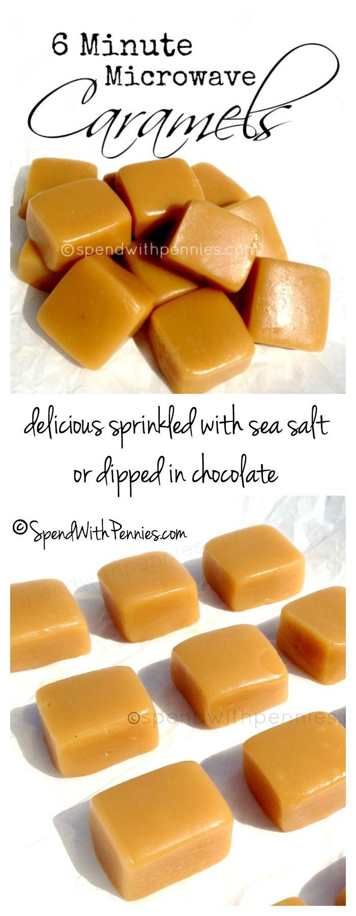 These delicious little caramels come out of your microwave perfectly every time!  No thermometer required…  Dip them in