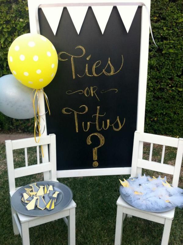ties or Tutus? Gender Reveal Party. Love the yellow and gray for gender neutral