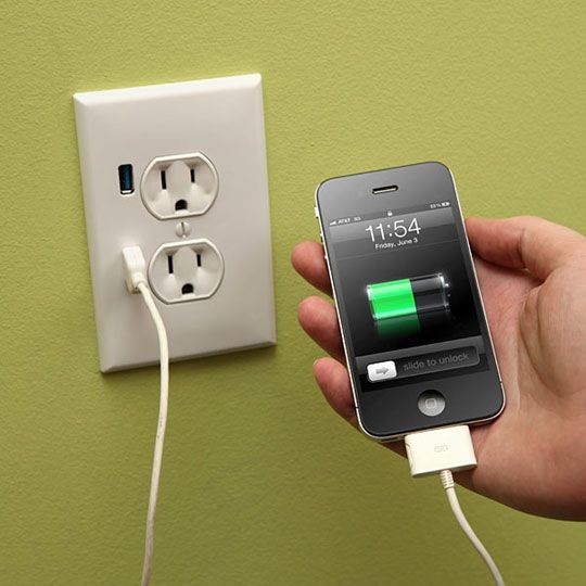 Upgrade a Wall Outlet to USB Functionality – You can get one at Lowe’s or Home Depot for $15.