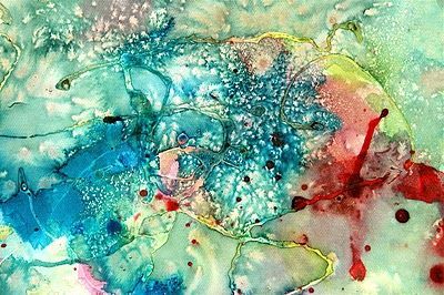 Use glue, salt, and watercolor. The glue makes the colors rise from the paper and the salt creates a ‘starburst’ look.