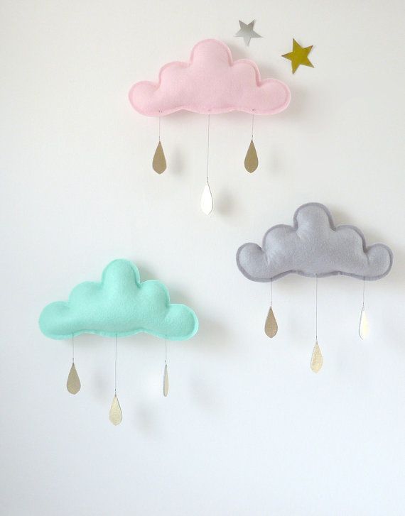 3 Rain Cloud Mobiles Nursery Children Decor- 3 Spring  rain Cloud Mobiles for nursery by The Butter Flying