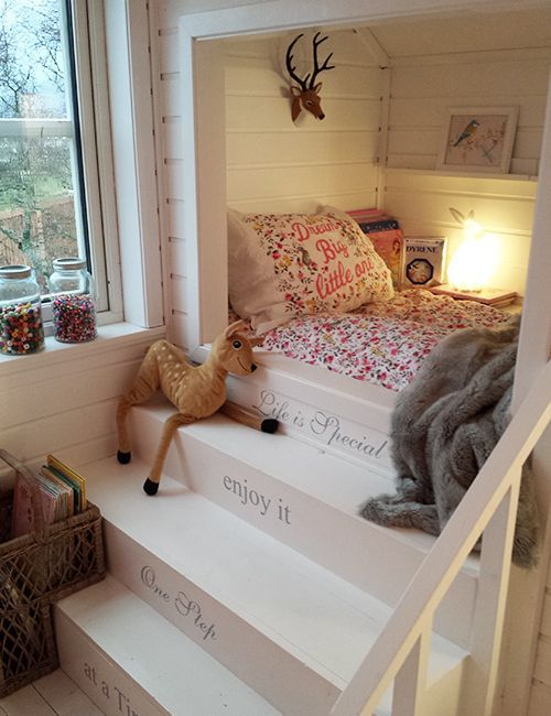 A Scandinavian dream for a little girl. This is adorable…but I would find the bed a little challenging to make!