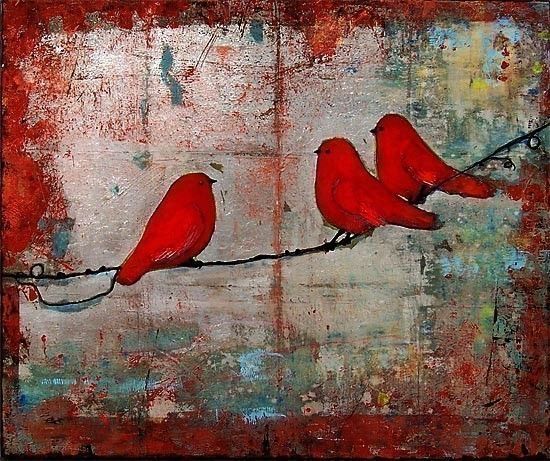 Art Print Signed 8X10 Red Birds on a Wire by blendastudio on Etsy, $20.00