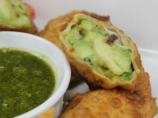 Avocado Egg Rolls with Cilantro Dipping Sauce~Had a batch waiting for my boyfriend one night, & they were so good he didn’t