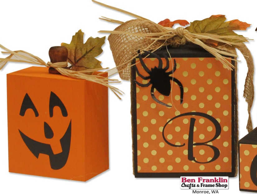 Ben Franklin Crafts and Frame Shop, Monroe, WA: Wood ... -   Block Pumpkins Halloween decorations
