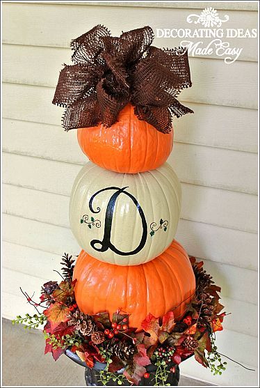 Fall decoration: Pumpkin topiary - use a styrofoam block ... -   Block Pumpkins Halloween decorations