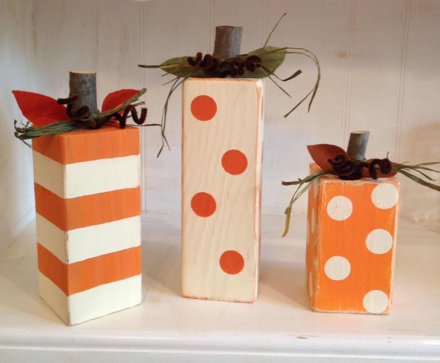 Pumpkins Wood Block Trio Polka Dots and Striped by ... -   Block Pumpkins Halloween decorations