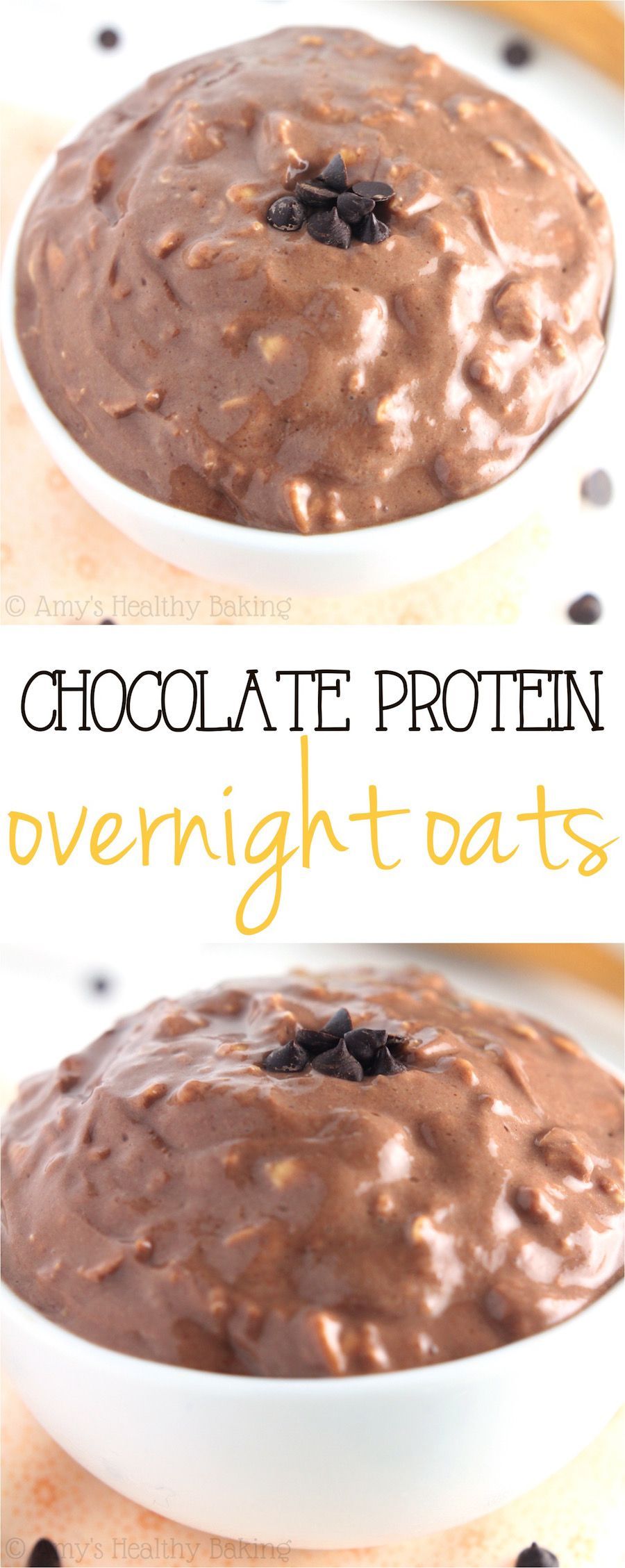 Chocolate Protein Overnight Oats — just 5 healthy ingredients! They taste like a cross between hot chocolate & fudgy brownies!