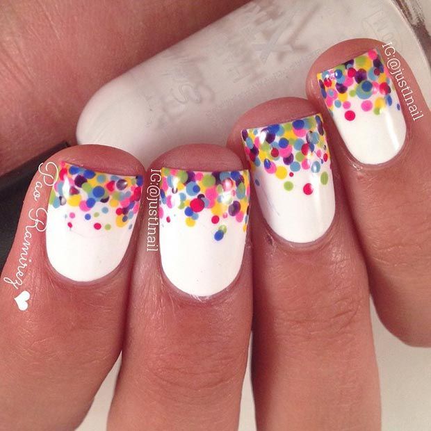 Colorful Polka Dot Tips Nail Design for Short Nails