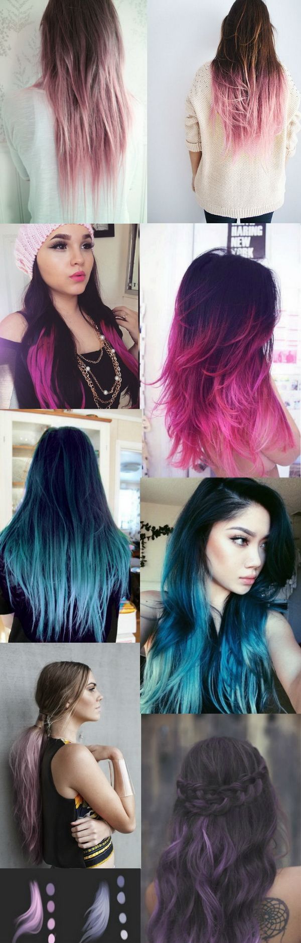 Dark Black / Brown to Pastel Ombre Hair Color Trends 2015