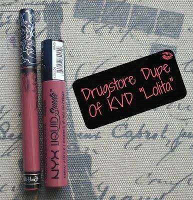 Drugstore Dupe Of Kat Von D Everlasting Liquid Lipstick in Lolita – NYX liquid suede lipstick in soft spoken