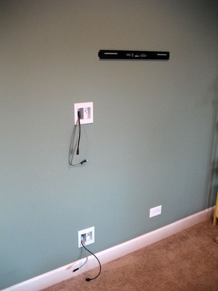 Fiscally Chic: Hiding TV Cords and Cables // off center your hanging TV power supply! genius.