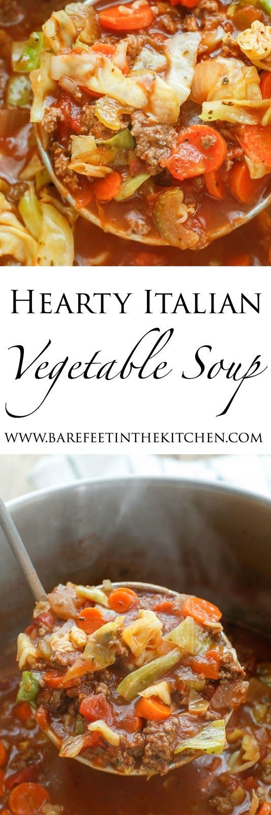 Hearty Italian Vegetable Beef Soup recipe filled with chunks of ground beef, plenty of vegetables, and generous Italian spices,