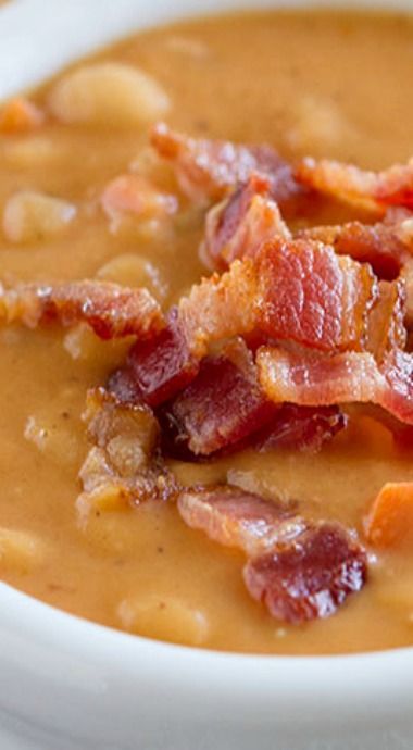 Homemade Bean and Bacon Soup — Skip the can – this homemade soup is hearty and filling and filled with veggies and chunks of