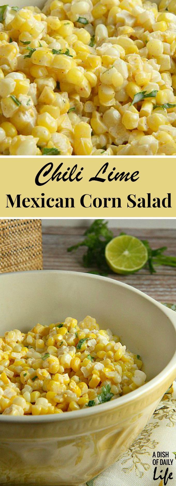 Like Mexican street corn? Turn it into a salad! This simple and delicious 15 minute Chili Lime Mexican Corn Salad can be used