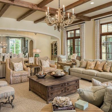 Love the wooden beams on ceiling… Everything else is way too elegant for a livable living room.