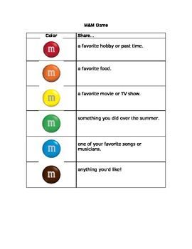 M Getting to Know You Game ~ simplify favorites for second grade