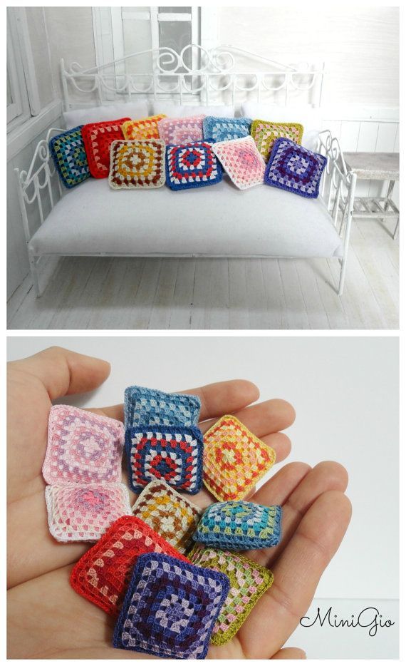 Miniature crochet pillow for dollhouse miniature granny by MiniGio