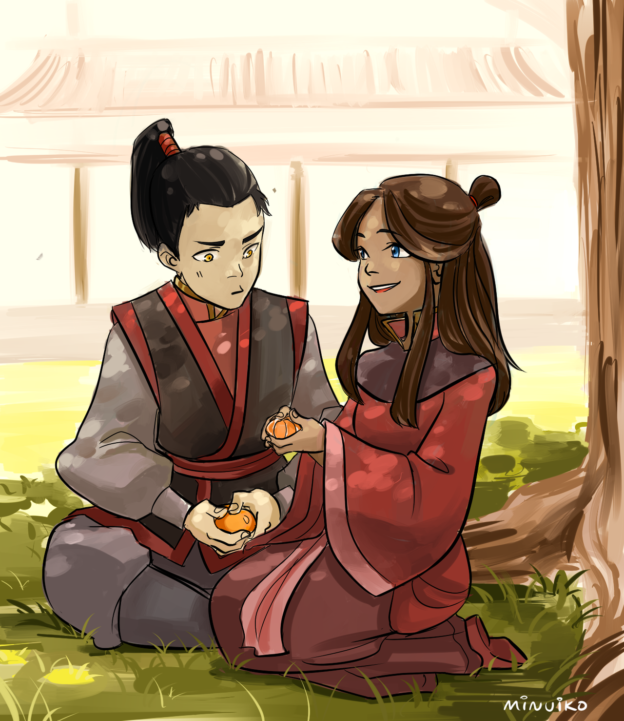 Minuiko: “Katara is captured in a fire nation raid and raised under Iroh (and becomes childhood friends with Zuko).” For Zutara