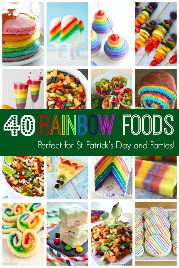 Mmmm…..taste the rainbow! 40 delicious recipes for sweet AND savory foods made with the colors of the rainbow. Perfect for St.
