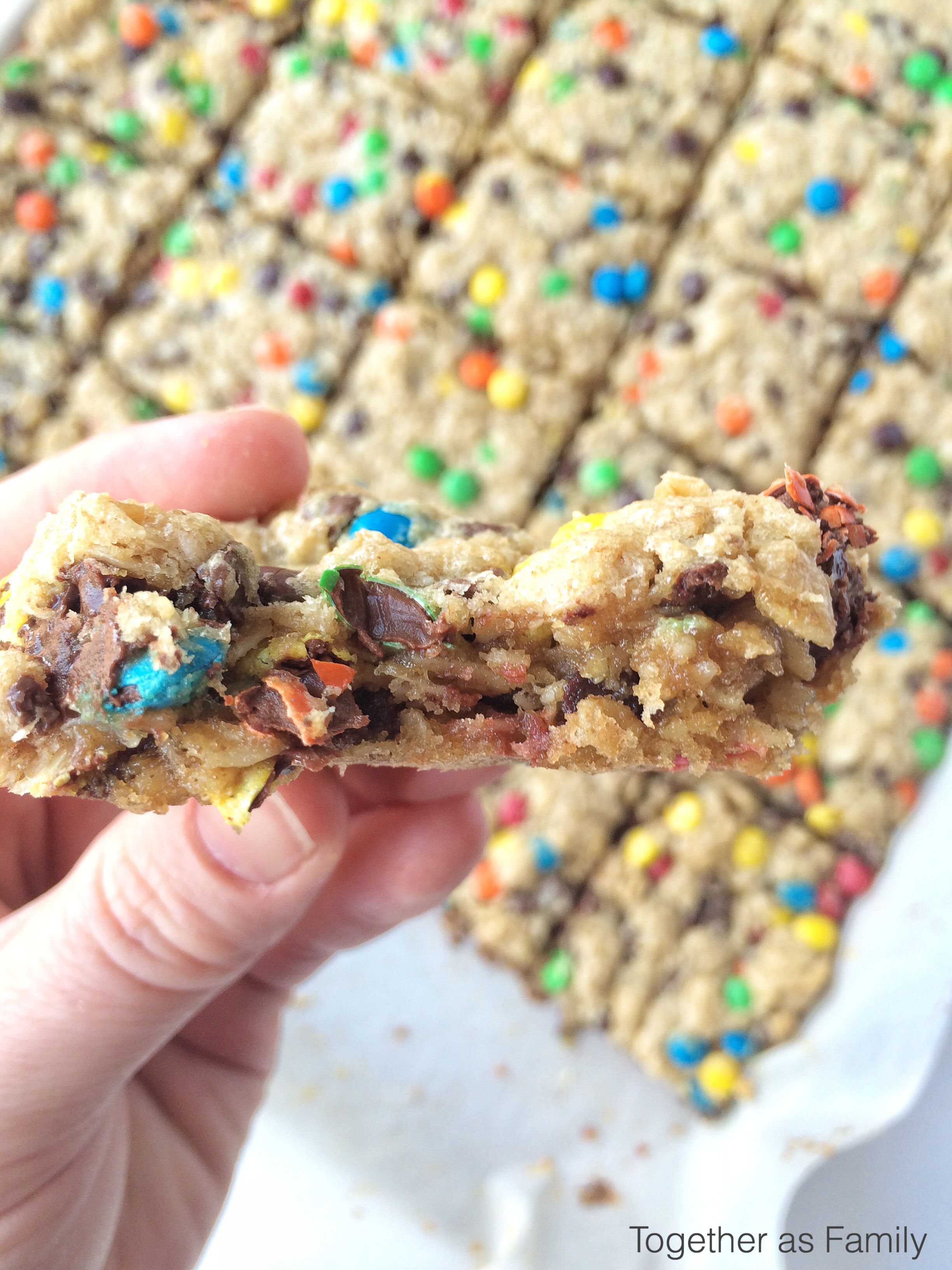NO FLOUR monster cookie bars | makes an entire cookie sheet