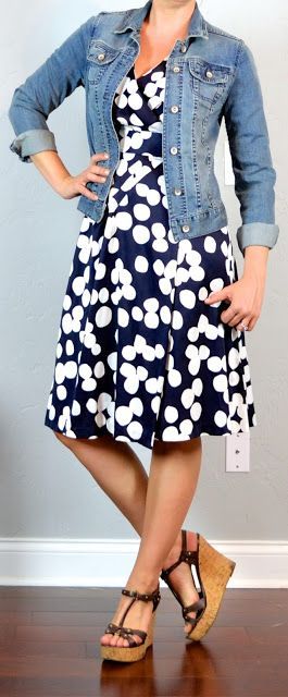 Outfit Posts: outfit post: polka-dot dress, jean jacket, wedges