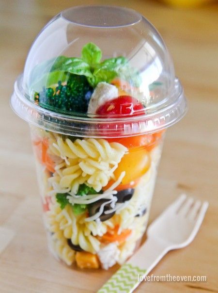 Packing for a picnic?  What a great way to pack up your pasta salad, or other foods, to go.  Perfect single servings!