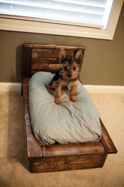 Pallet wood dog bed. So simple and adorable. Much better looking than your standard dog bed pillow on the floor.