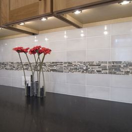 Really like the white tile with a strip of color in the backsplash