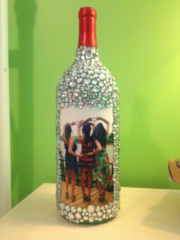 Rhinestone Wine Bottle Picture Frame | Community Post: 21 DIY Projects For All Your Leftover Wine Bottles
