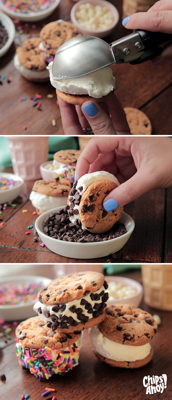 Simple, sweet, and delish. ahoy!wich prep is as easy as 1,2,3: (1) Sandwich your favorite ice cream between two Chips Ahoy!