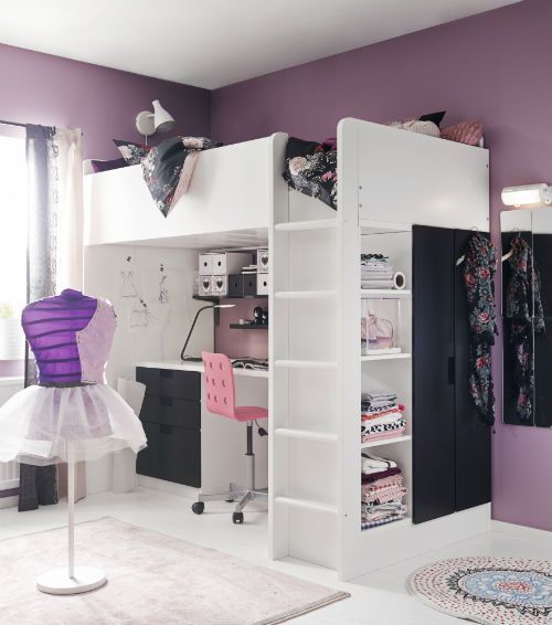 Sleeping, working, storage and wardrobe space – you have space for it all with the STUVA loft bed.