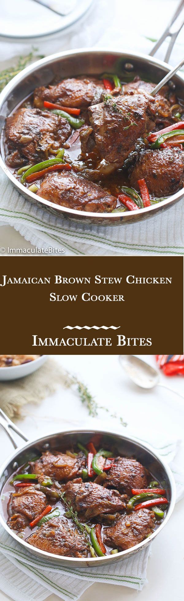 Slow Cooker Jamaican Brown Stew Chicken-An incredibly rich-in-flavor all time Jamaican classic- Jamaican Brown Chicken Sauce right