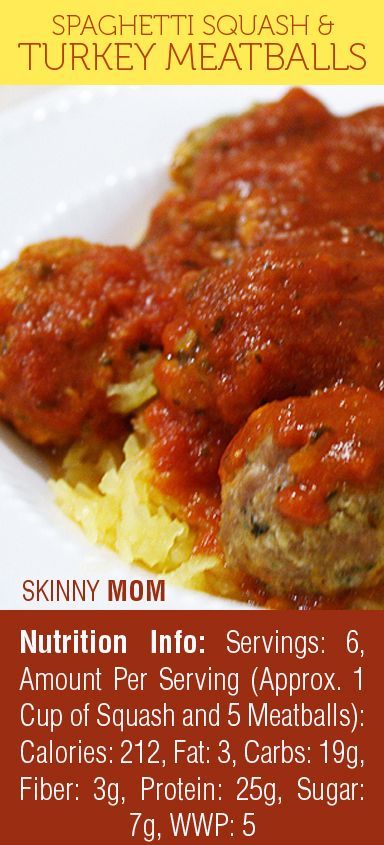 Spaghetti Squash & Turkey Meatballs is a GREAT alternative to traditional spaghetti and meatballs! Only 212 calories and 3 grams