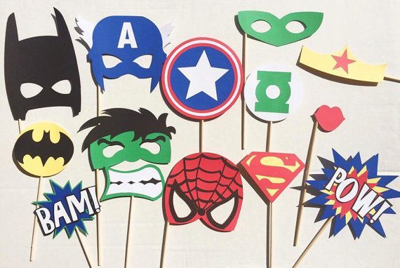 Super Hero Birthday Photo Booth Props; The Justice League; Batman Birthday Party; Superman Photobooth Props; Marvel