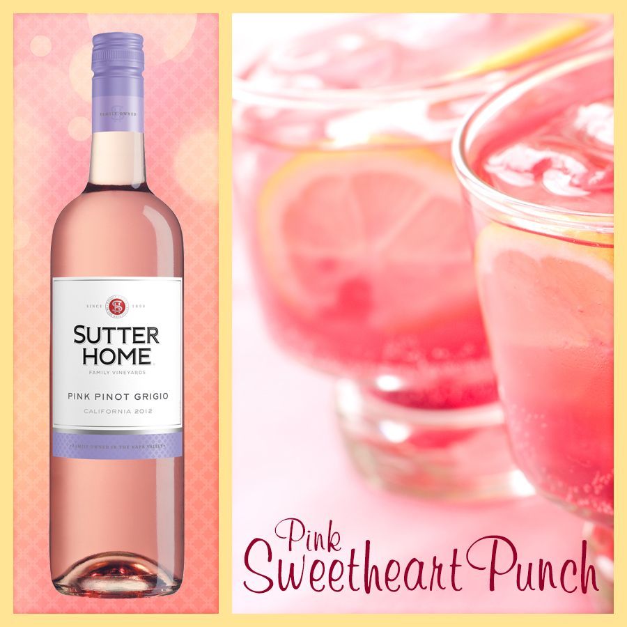 This Sutter Home wine cocktail couldn’t be sweeter. Pink Sweetheart Punch for all your sweeties!