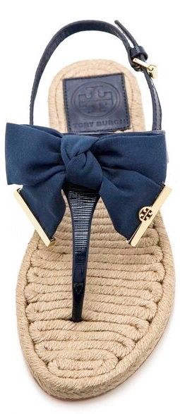 Tory Burch ~ Navy Leather + Bow Espadrilles
