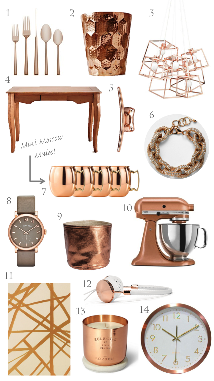 trending: copper, rose gold, home decor