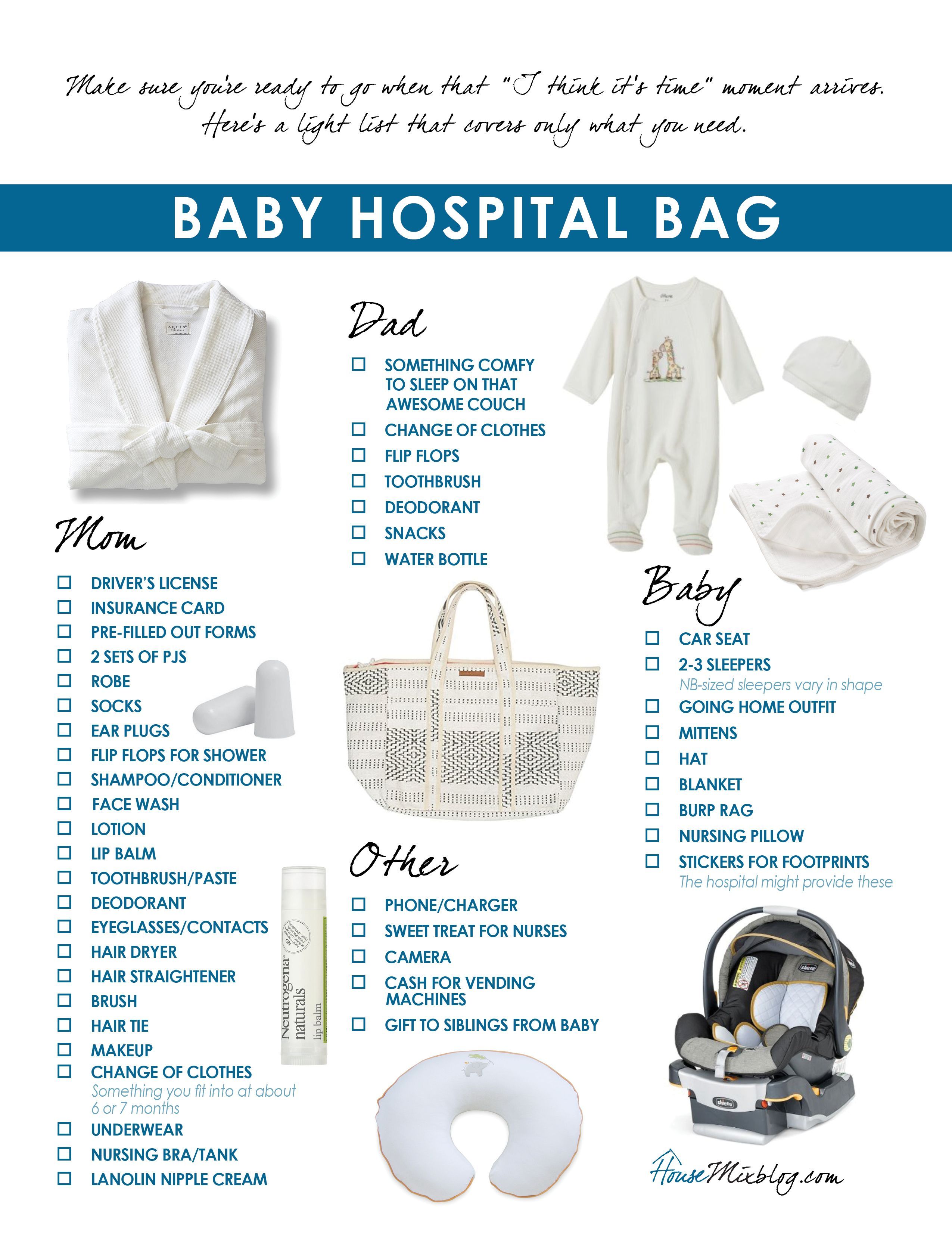 What to pack in your baby hospital bag – printable checklist