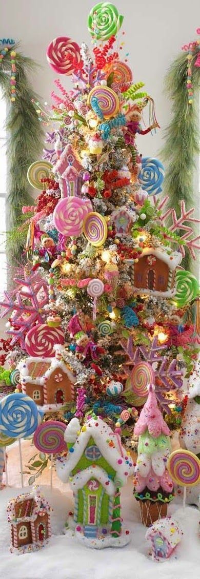 Whimsical Lollipop Christmas Tree filled with candy decor