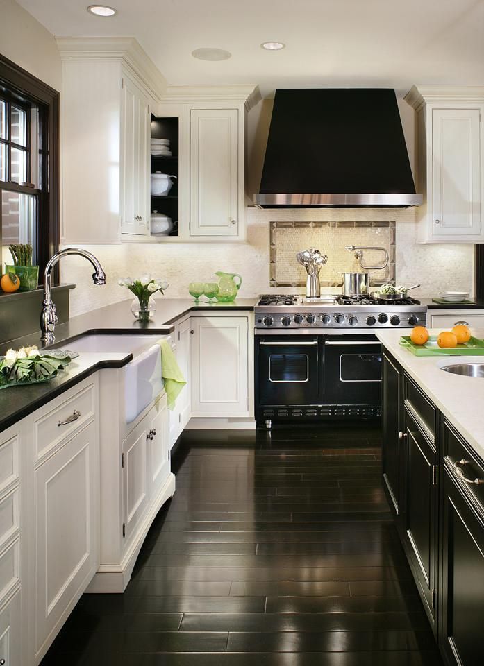 White Kitchen With Dark Wood Floor Designs from @Home & Garden Sphere