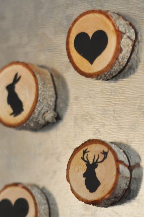 Wooden Magnets with Woodland Silhouettes. Something like this could be nice geoswag. If you have some limbs and a chop saw making