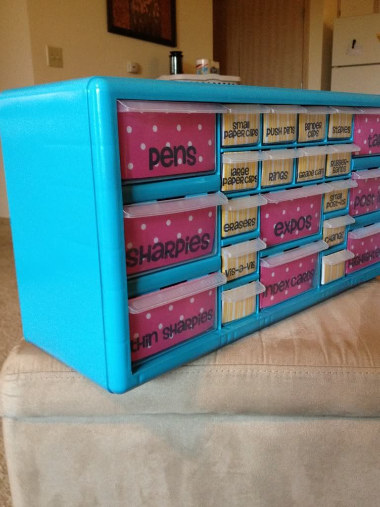 Wow! This is actually a $16 toolbox converted to an organizer. So cute!