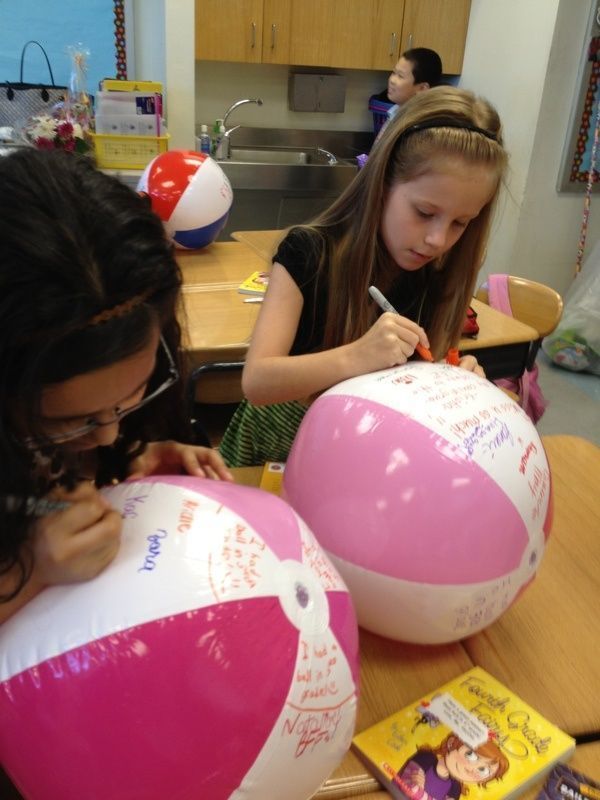 5 End Of Year Student Gift Ideas: Beach Ball Signatures- give each students a beach ball from the dollar store and a sharpie and