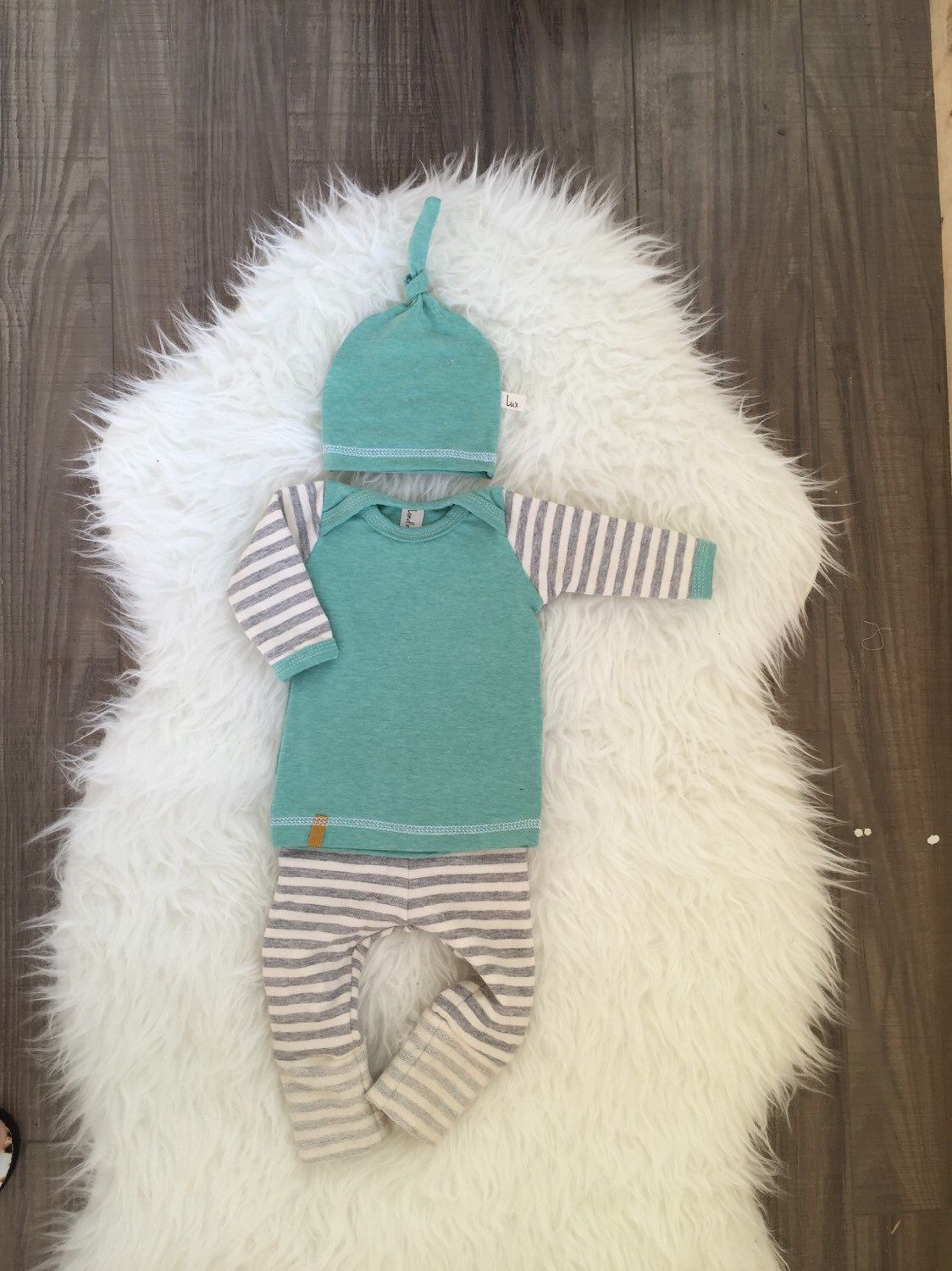 Baby boy coming home outfit! Boys take home outfit, pants shirt and matching top knot hat. Size Newborn **Made to Order**