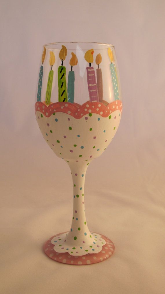 Birthday Cake hand painted wine glass by TheSparkleFairies on Etsy, $15.00