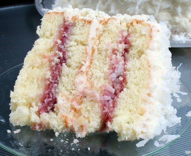 Coconut Cake with Raspberry Filling | Bake Me More