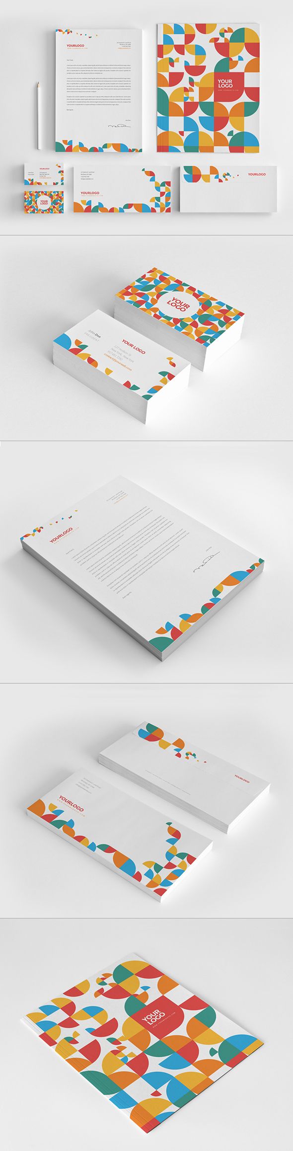 Colorful Circle Pattern Stationery by Abra Design, via Behance